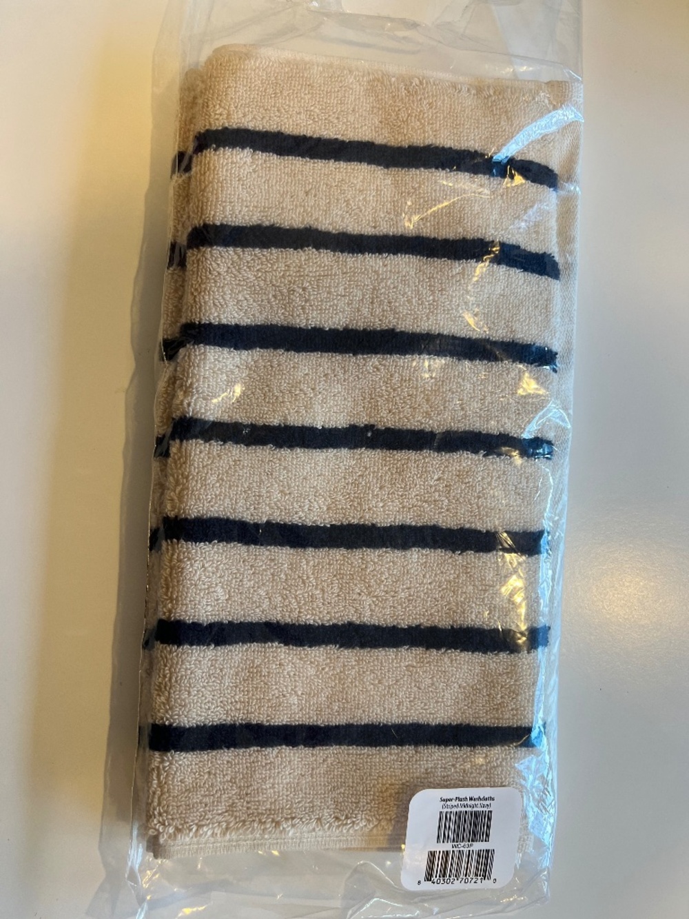 NIB Brooklinen Super-Plush Washcloths Set of 2 Striped Midnight Navy